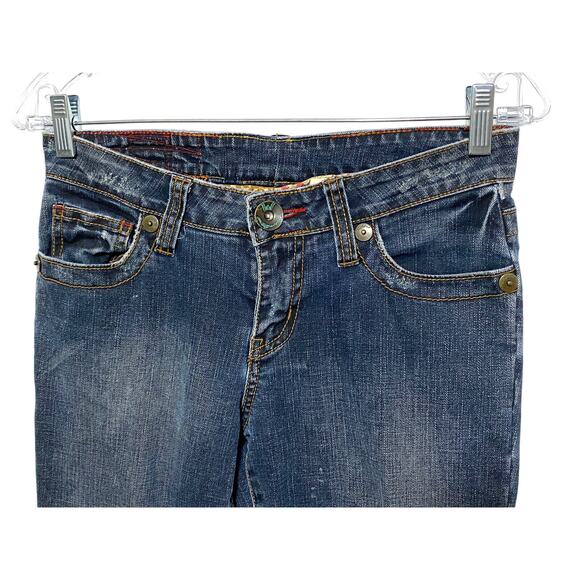 Marlow Jeans Distressed M Logo Back Pockets Stretch Blue Denim Womens 28 - Picture 4 of 9